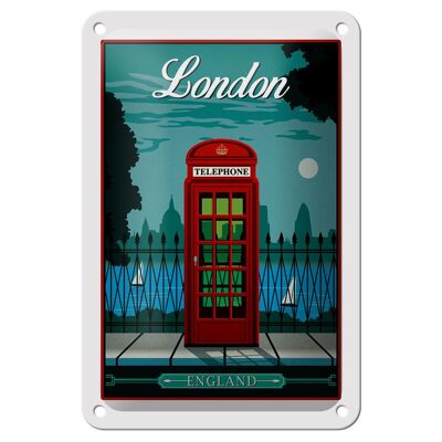 Cartel de chapa Londres 12x18cm rojo Teléfono Inglaterra decoración telefónica