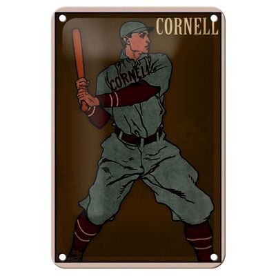 Cartel de chapa Retro, decoración de bateador de béisbol de Cornell, 12x18cm