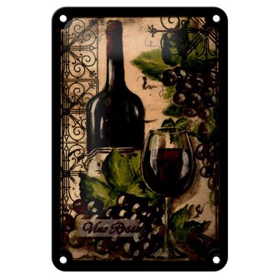 Cartel de chapa artístico de 12x18cm, bodegón, Vino Rosso, decoración de vino tinto