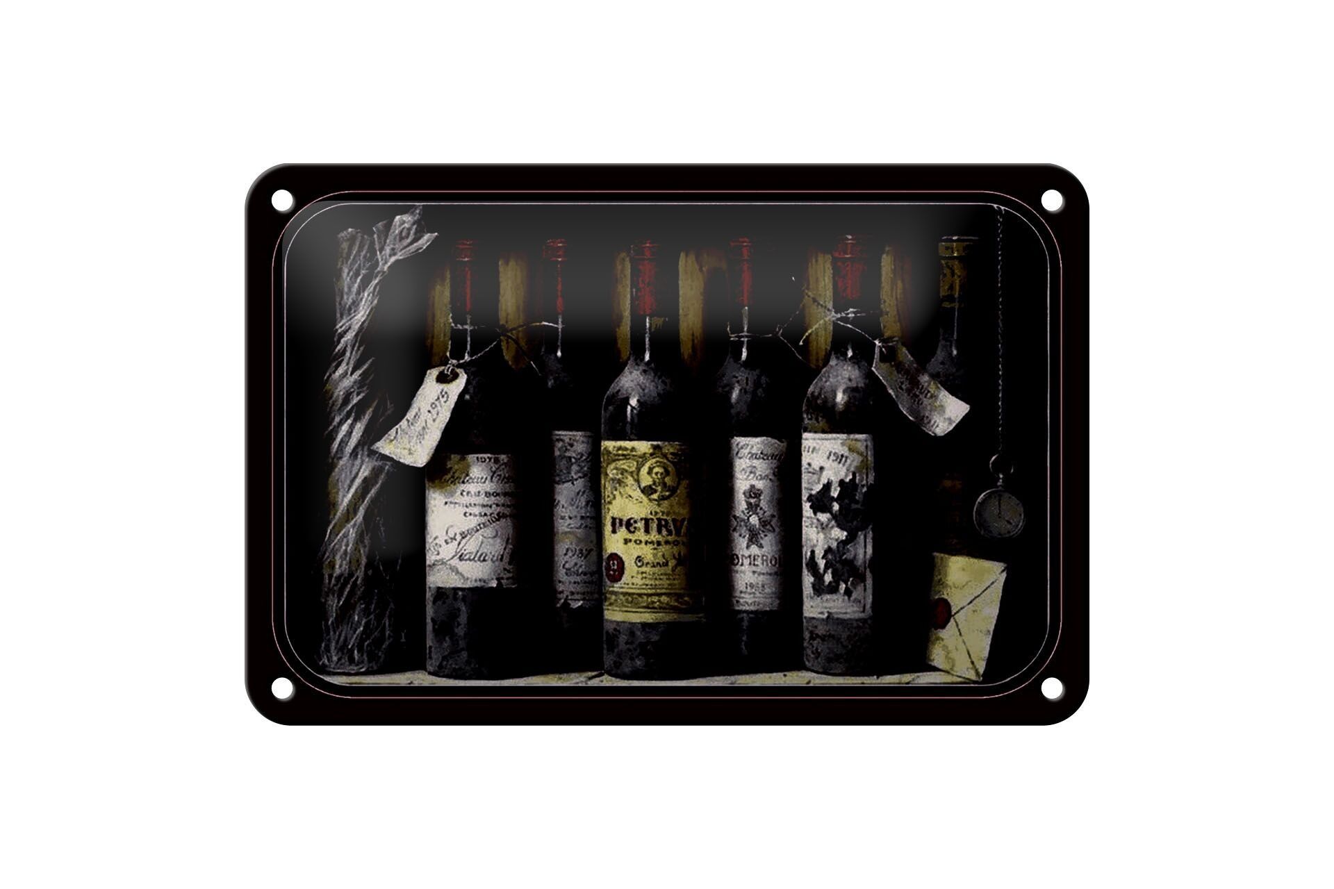 Tin sign art 18x12cm still life old red wine bottles decoration