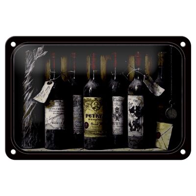 Cartel de chapa artístico 18x12cm bodegón decoración de botellas de vino tinto antiguas
