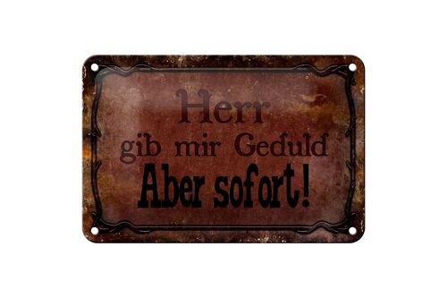 Blechschild Spruch 18x12cm Herr gib mir Geduld aber sofort Dekoration