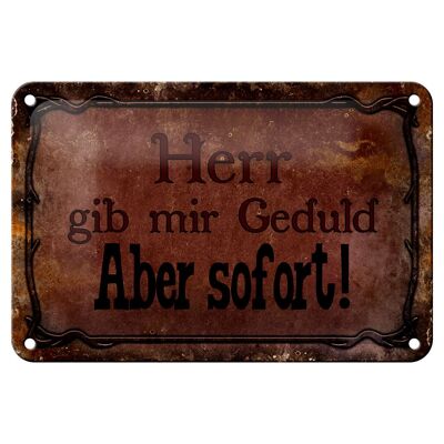 Blechschild Spruch 18x12cm Herr gib mir Geduld aber sofort Dekoration