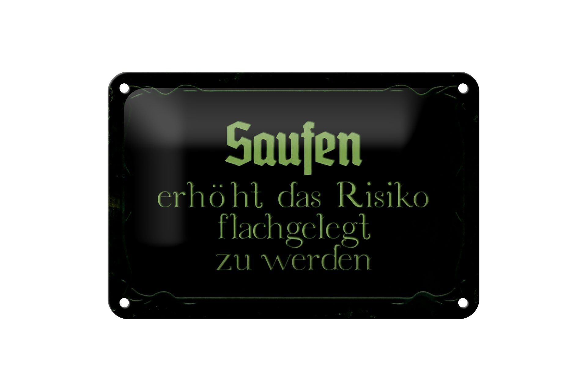 Targa in metallo con scritta 18x12 cm bere aumenta il rischio, decorazione appiattita