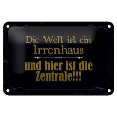 Blechschild Spruch 18x12cm Welt ist ein Irrenhaus und Dekoration