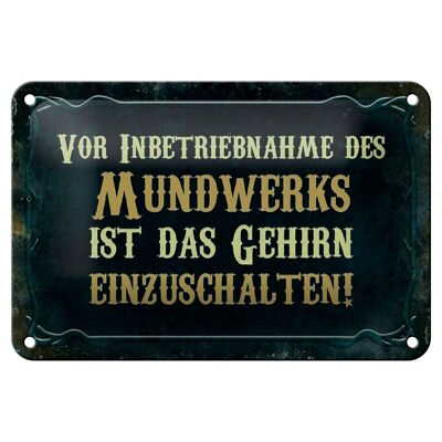 Blechschild Spruch 18x12cm vor Inbetriebnahme des Mundwerks Dekoration