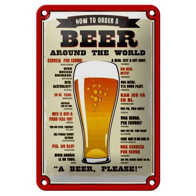 Blechschild Bier 12x18cm Beer around the world beer please Dekoration