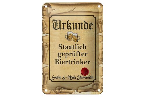 Blechschild Bier 12x18cm Urkunde geprüfter Biertrinker Dekoration