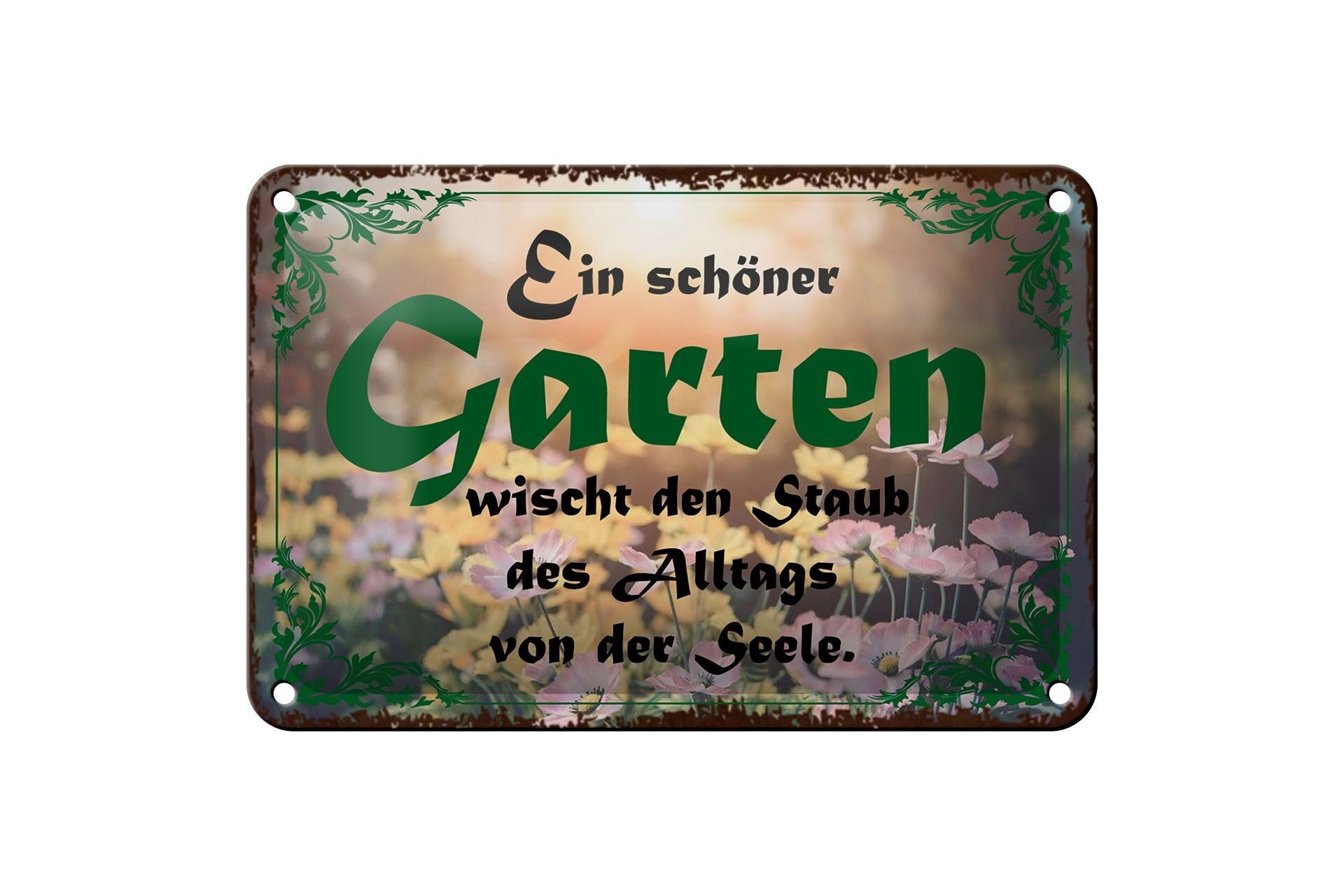 Targa in metallo con scritta "Bel giardino" 18x12 cm, decorazione con polvere