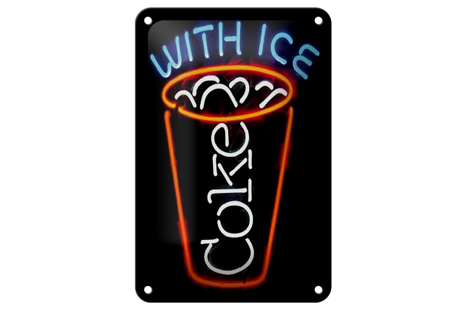 Blechschild Getränke 12x18cm Coke with ice Coca-Cola Dekoration