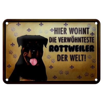 Cartel de chapa que dice 18x12cm perro el Rottweiler vive aquí decoración