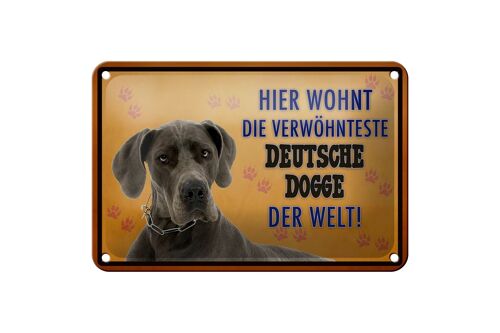 Blechschild Spruch 18x12cm Hund hier wohnt Deutsche Dogge Dekoration