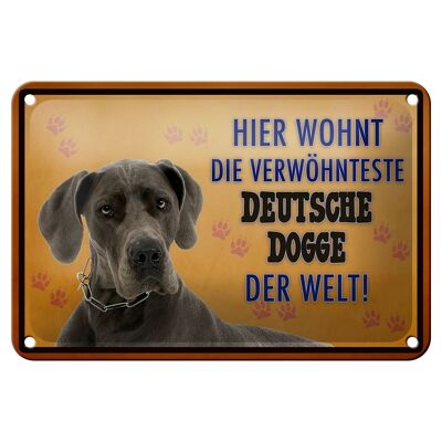 Blechschild Spruch 18x12cm Hund hier wohnt Deutsche Dogge Dekoration