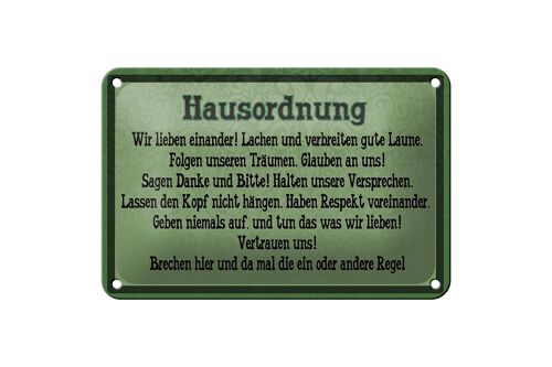 Blechschild Spruch 18x12cm Hausordnung wir lieben einander Dekoration