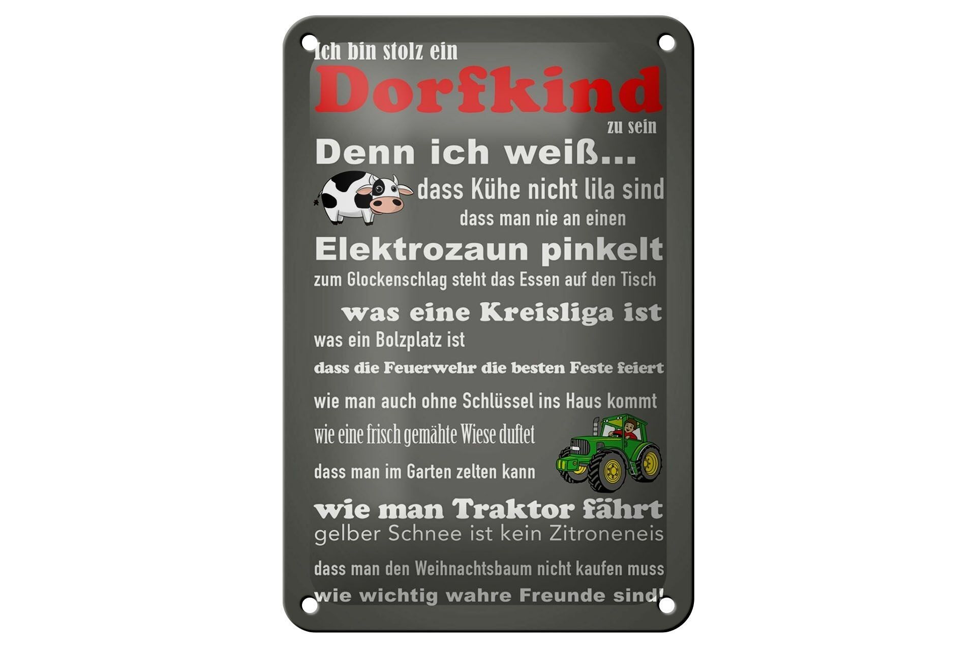 Targa in metallo con scritta "Sono orgoglioso di essere un bambino del villaggio" 12x18 cm