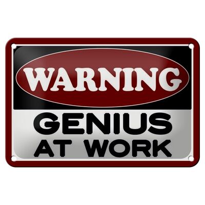 Blechschild Hinweis 18x12cm Warning Genius at work Dekoration