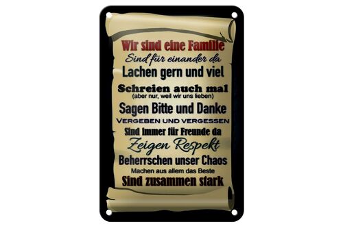 Blechschild Spruch 12x18cm wir sind eine Familie zusammen Dekoration