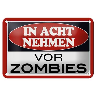 Cartel de chapa nota 18x12cm decoración cuidado con zombies