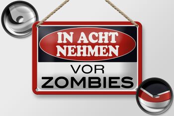 Plaque en tôle note 18x12cm, décoration attention aux zombies 2