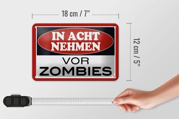 Plaque en tôle note 18x12cm, décoration attention aux zombies 5