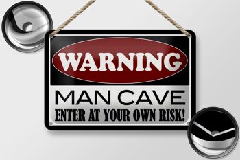 Plaque en tôle 18x12cm Attention Man Cave entrez dans votre décoration 2