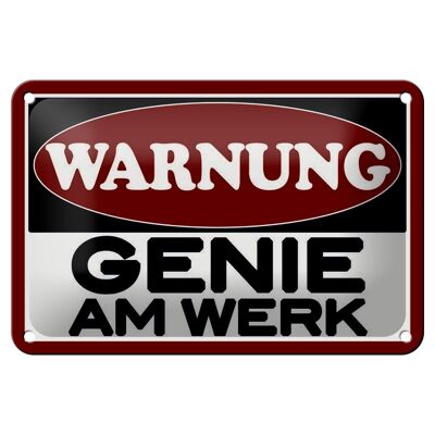 Blechschild Hinweis 18x12cm Warnung Genie am Werk Dekoration