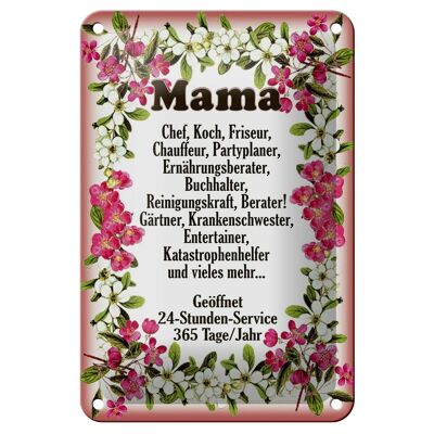 Targa in metallo con scritta "Mama Chef Cook" Parrucchiere con fiori, decorazione 12x18 cm