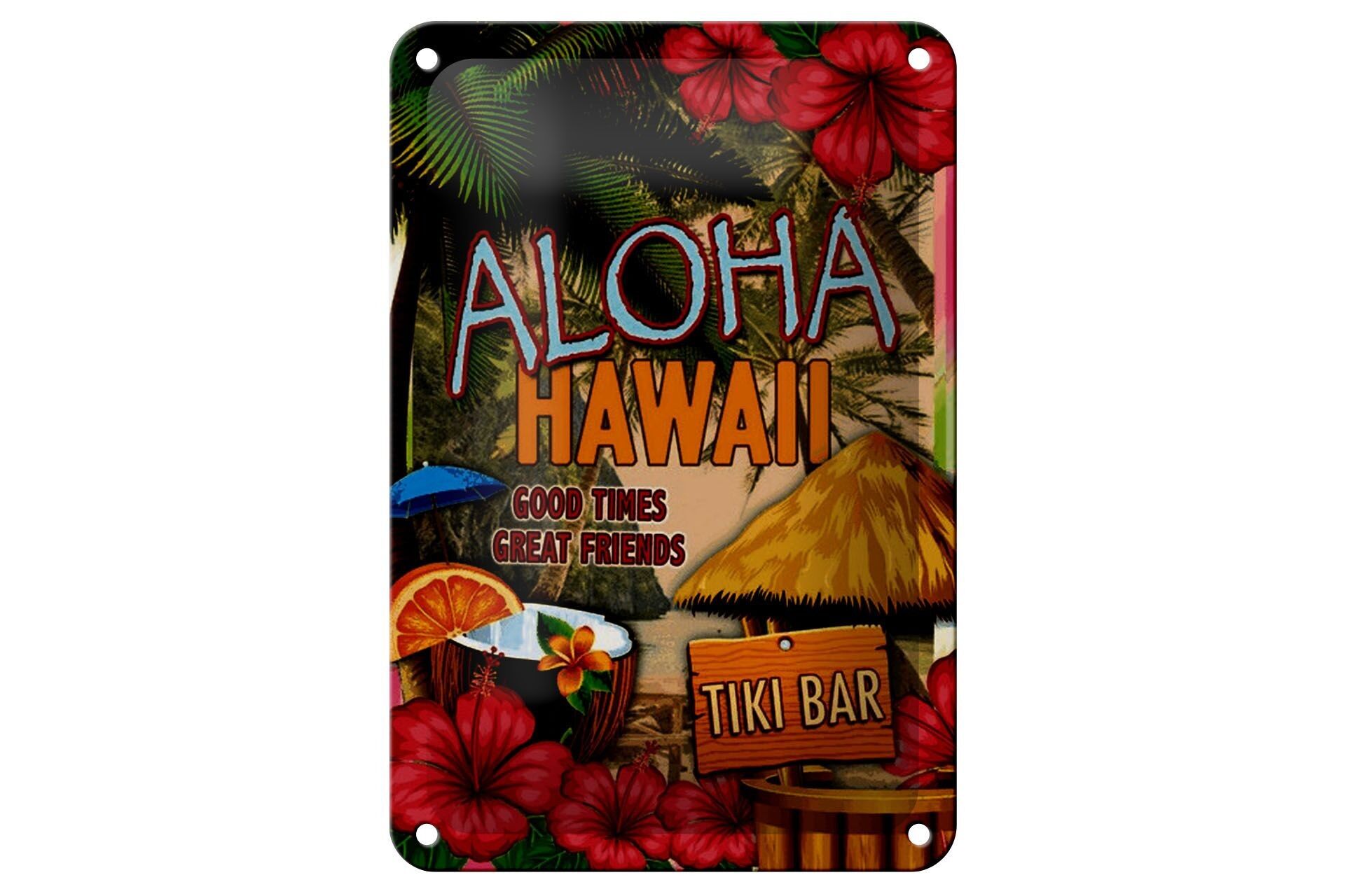 Targa in metallo Hawaii 12x18 cm Aloha Tiki Bar bei tempi, ottima decorazione