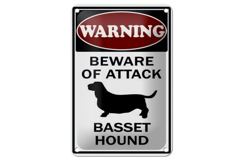 Blechschild Hinweis 12x18cm beware of attack Basset Hound Dekoration