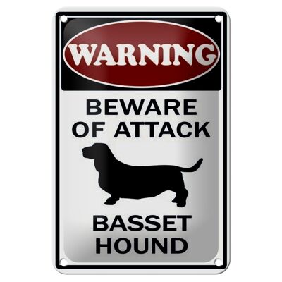 Metal sign notice 12x18cm beware of attack Basset Hound decoration