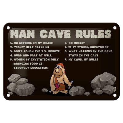 Targa in metallo con scritta 18x12 cm Man Cave Rules Men Rules Decorazione