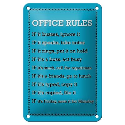 Targa in metallo con scritta 12x18 cm Office Rules Office Rules Decorazione