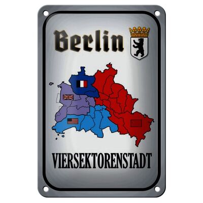 Panneau en étain disant 12x18cm, décoration de la ville de Berlin à quatre secteurs