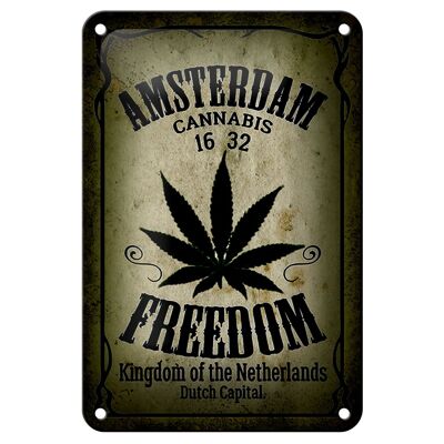 Signe en étain Cannabis 12x18cm, décoration du royaume de la liberté d'amsterdam