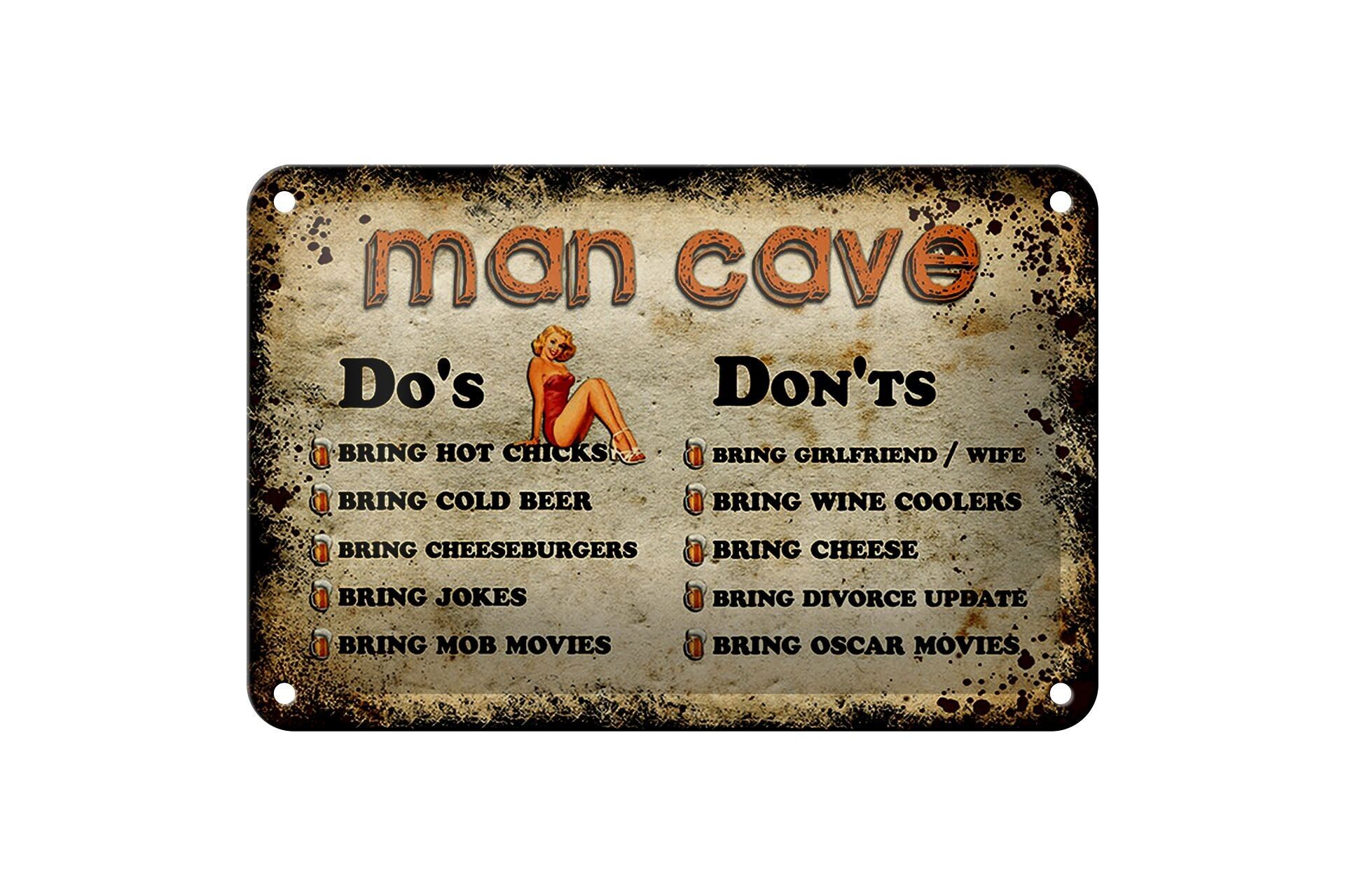 Targa in metallo con scritta 18x12 cm decorazione Man Cave, cosa fare e cosa non fare