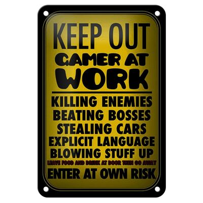 Blechschild Spruch 12x18cm Keep out gamer at work enter Dekoration