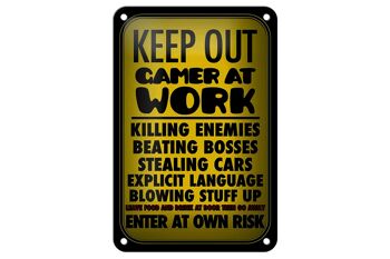 Panneau en étain disant 12x18cm Keep out gamer at work enter decoration 1