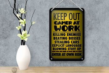 Panneau en étain disant 12x18cm Keep out gamer at work enter decoration 4