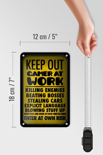 Panneau en étain disant 12x18cm Keep out gamer at work enter decoration 5