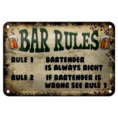 Cartel de chapa que dice 18x12cm Beer Bar Rules Bartender siempre decoración