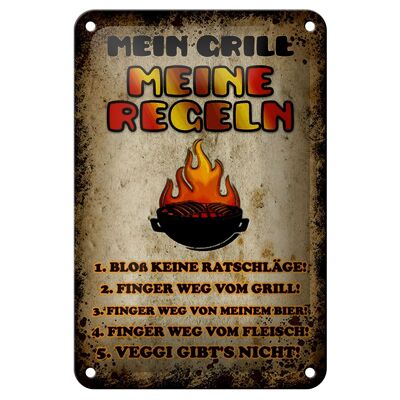 Blechschild Spruch 12x18cm Mein Grill meine Regeln Fleisch Dekoration