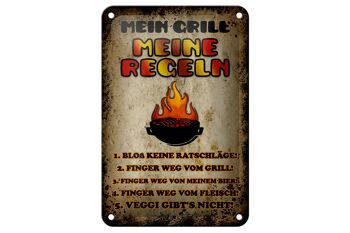 Plaque en étain disant 12x18cm Mon grill mes règles décoration de viande 1