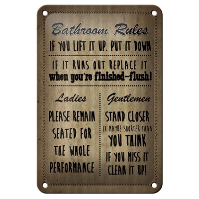 Targa in metallo con scritta "Bagno Rules Ladies Gentlemen" 12x18 cm Decorazione