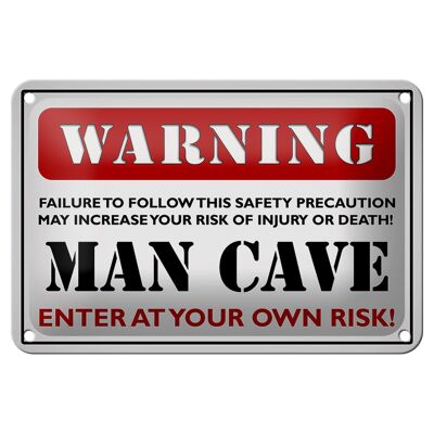 Letrero de chapa que dice 18x12 cm Advertencia hombre cueva entra en tu decoración