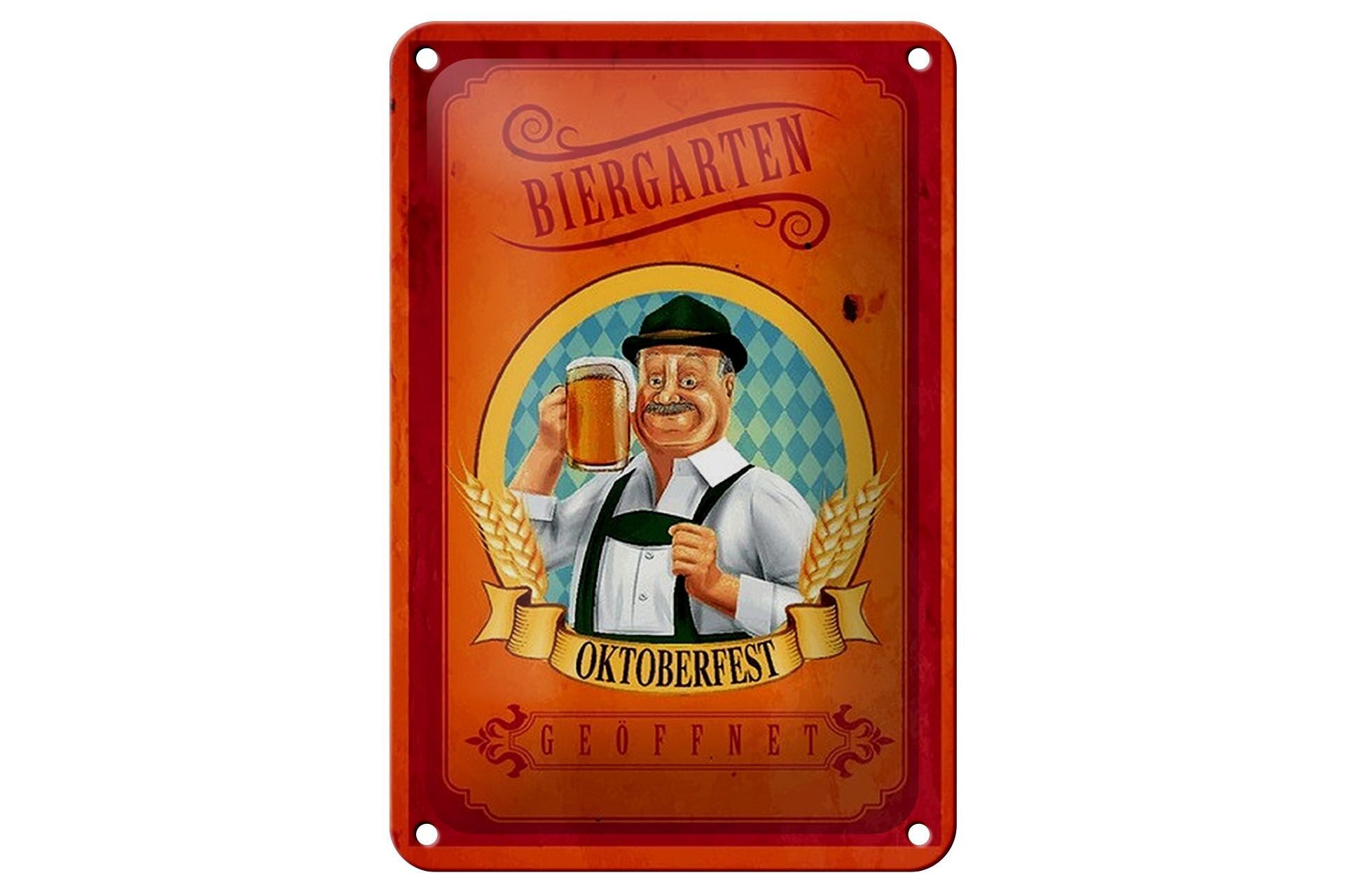 Targa in metallo con scritta "Biergarten aperto" 12x18 cm, decorazione Oktoberfest