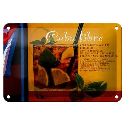 Cartel de chapa que dice 18x12cm Cuba Libre Receta Ron Habana Decoración