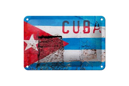 Blechschild Flagge 18x12cm Cuba Fahne auf eine Mauer Dekoration