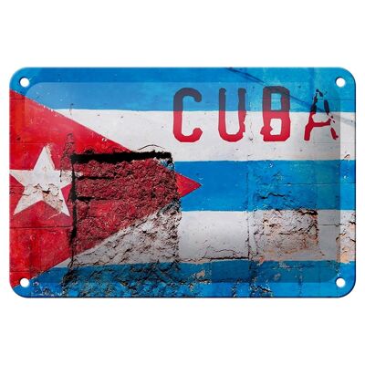 Blechschild Flagge 18x12cm Cuba Fahne auf eine Mauer Dekoration