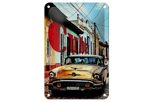 Blechschild Spruch 12x18cm Cuba altes gelbes Auto Oldtimer Dekoration