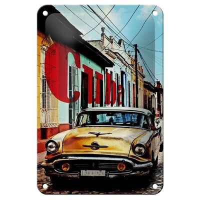 Blechschild Spruch 12x18cm Cuba altes gelbes Auto Oldtimer Dekoration